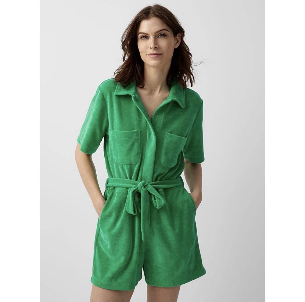 Outerknown Women’s Belted Rewind Romper In Bright Green Terry Cloth Size Medium